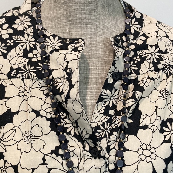 Gap Beige Black Floral BabyDoll Dress Medium Tall - Picture 7 of 14